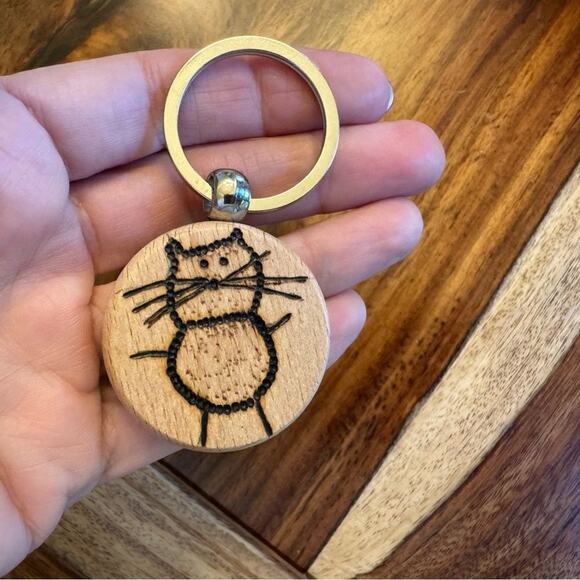 Cat Keychain Wooden Key Chain Gift for Her Nature Lover Handmade Woodbu… - Picture 4 of 4